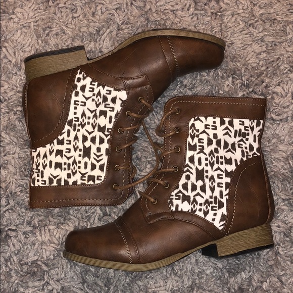 Charlotte Russe Shoes - Patterned Combat Ankle Booties